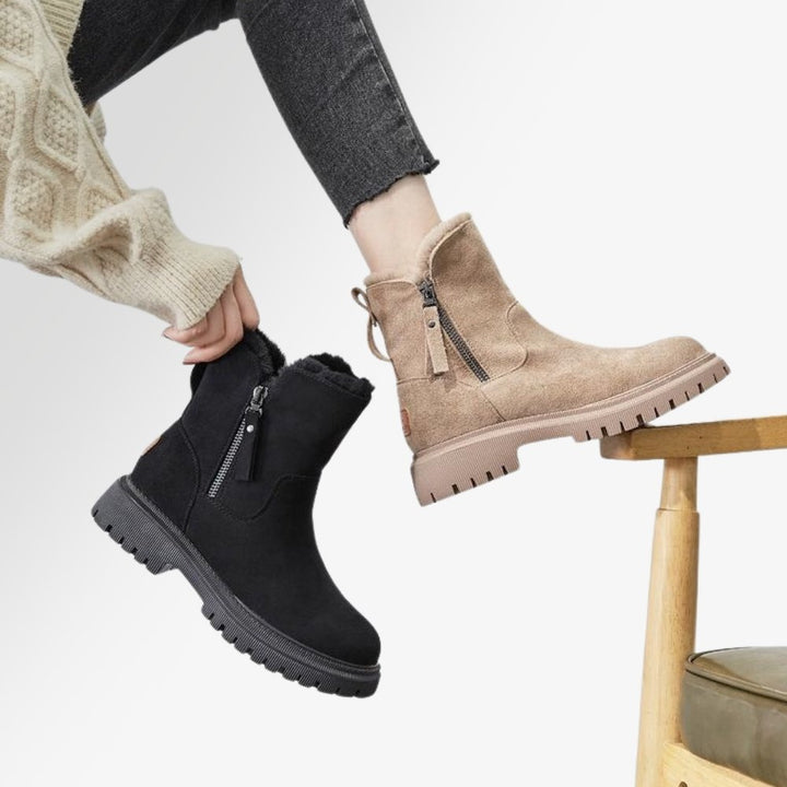 Durable women's orthopedic winter boots, water-resistant, warm, and slip-resistant for snow.