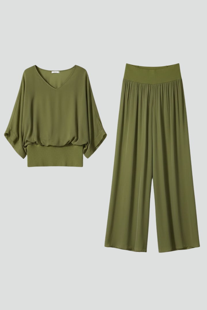 Women's chiffon wide leg two piece set, offering effortless style and a relaxed summer fit.
