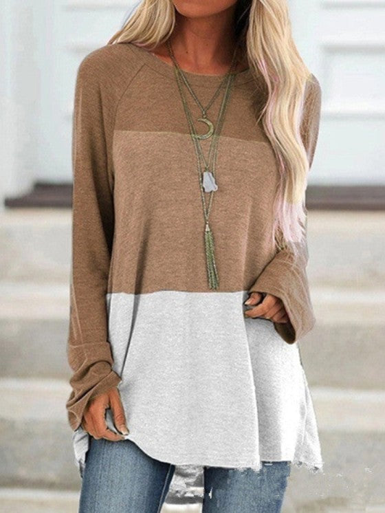 Women's long sleeve tunic top, perfect for leggings. Casual, comfortable round neck blouse for everyday wear.