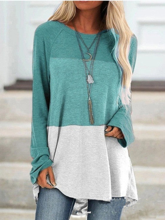 Soft women's long sleeve tunic with round neck. A comfortable blouse for leggings & casual everyday style.