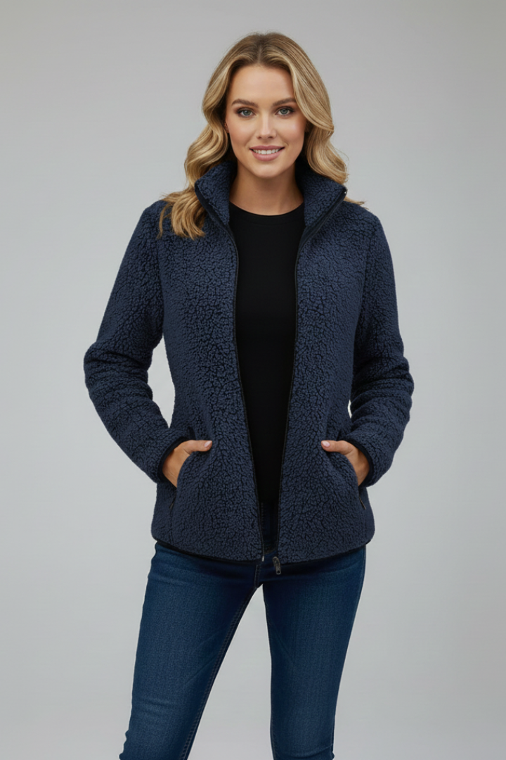 Plush women's zip-front jacket with stand-up collar, offering superior everyday warmth & soft comfort.