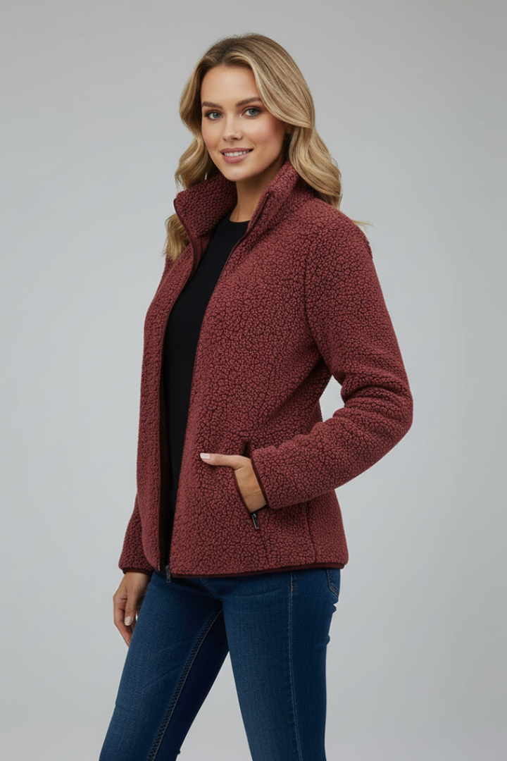Classic women's stand-up collar zip jacket, a warm & stylish everyday outerwear piece.