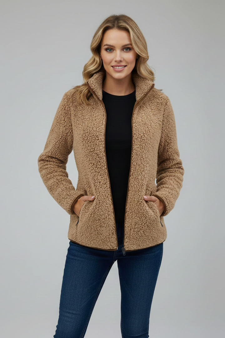 Women's stylish stand-up collar zip jacket, providing everyday warmth & a chic outerwear option.