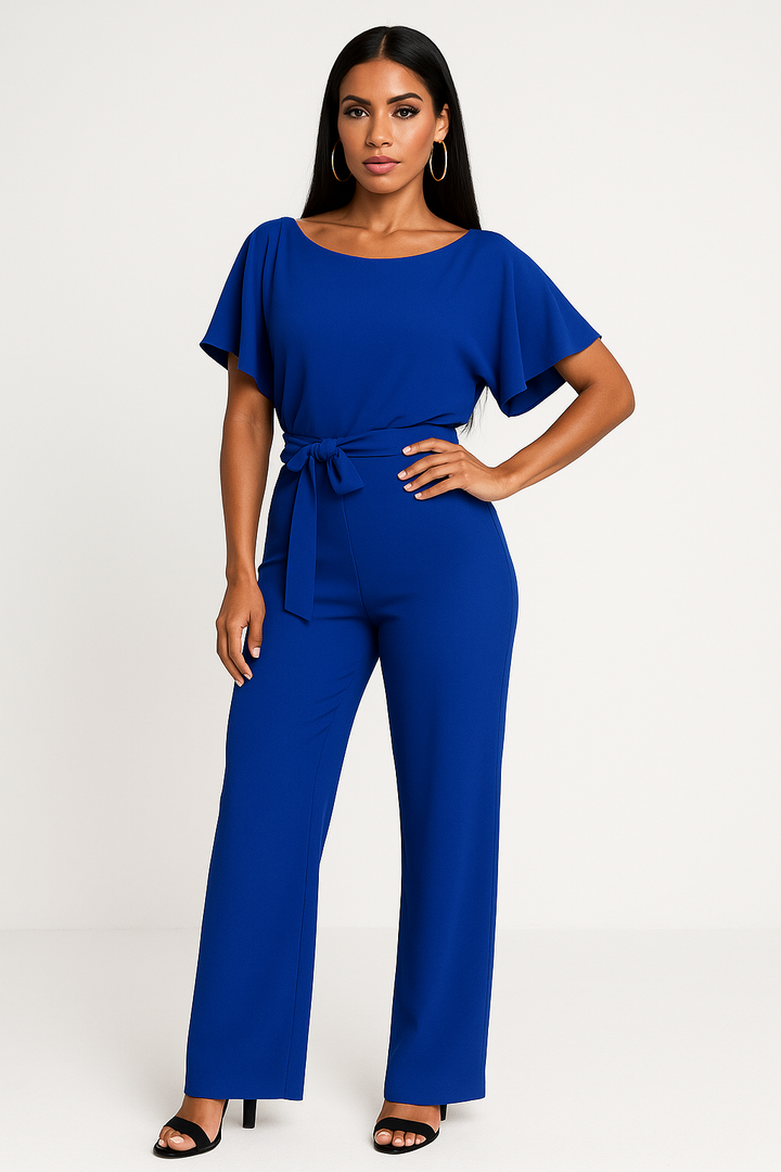 Comfortable women's belted wide-leg jumpsuit. A chic and effortless one-piece, ideal for versatile fashion.