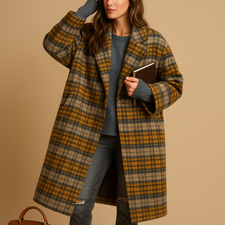 Oversized women's long autumn coat, perfect for elegant layering & comfortable fall outerwear with pockets.