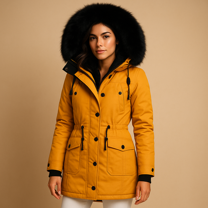 Women's long waterproof winter parka with faux fur hood for ultimate cold weather warmth and snow protection.