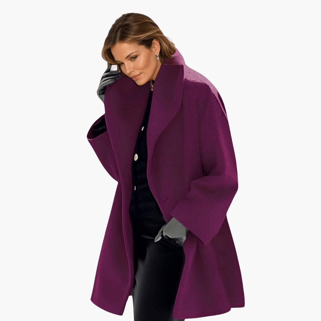 Cozy women's red wide collar long sleeve jacket, perfect cool weather outerwear for fall & winter comfort.
