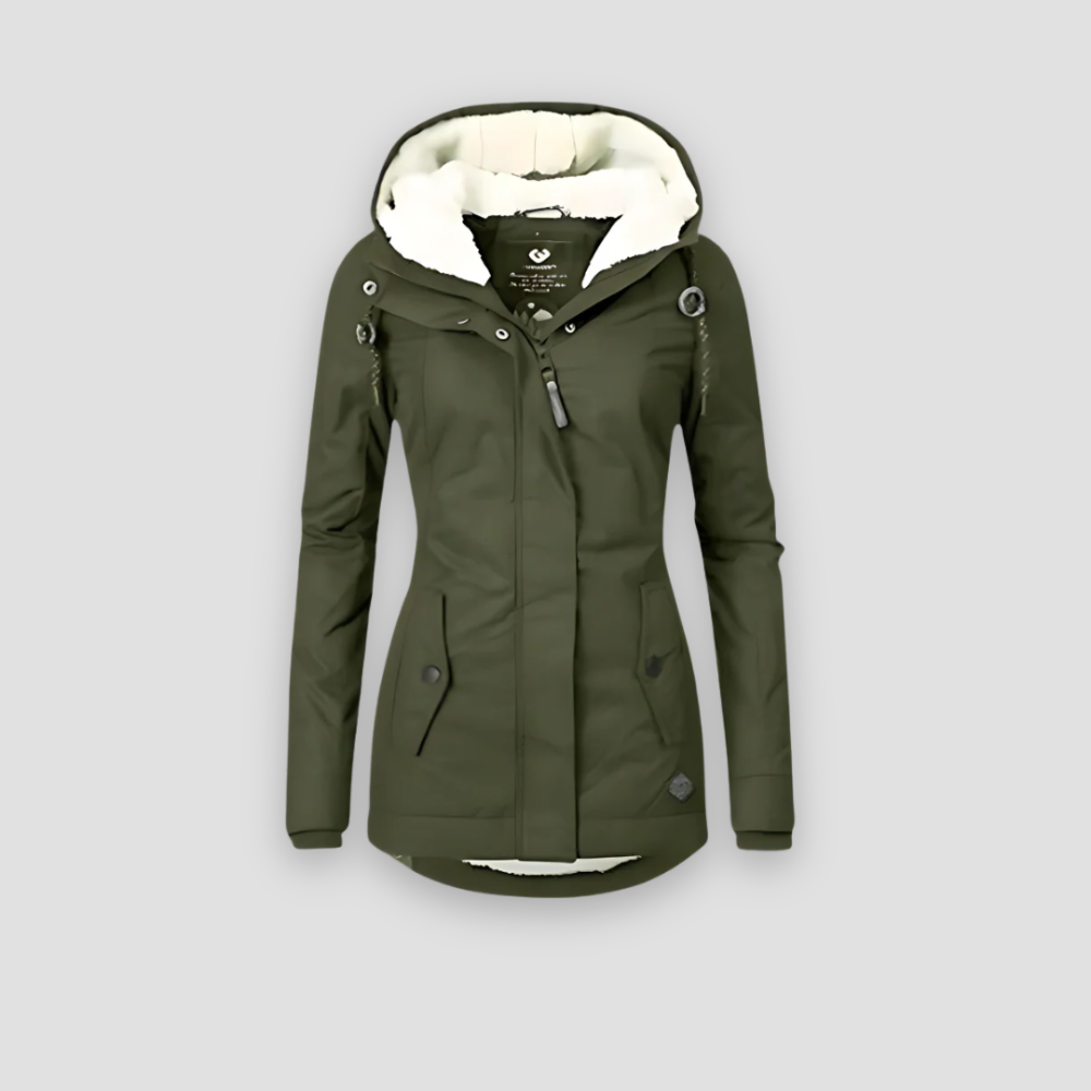 Warm women's winter coat, a cozy waterproof puffer jacket with versatile style.