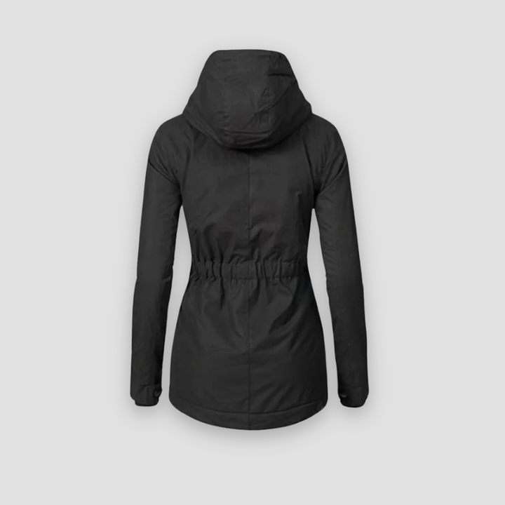 Durable women's waterproof puffer jacket, warm and cozy winter outerwear for versatile style.