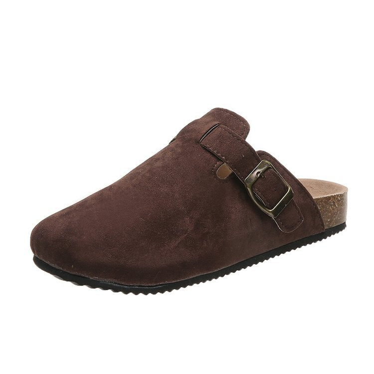 Women's buckle accent mules with ergonomic comfort footbed, perfect for everyday casual style & versatile wear.