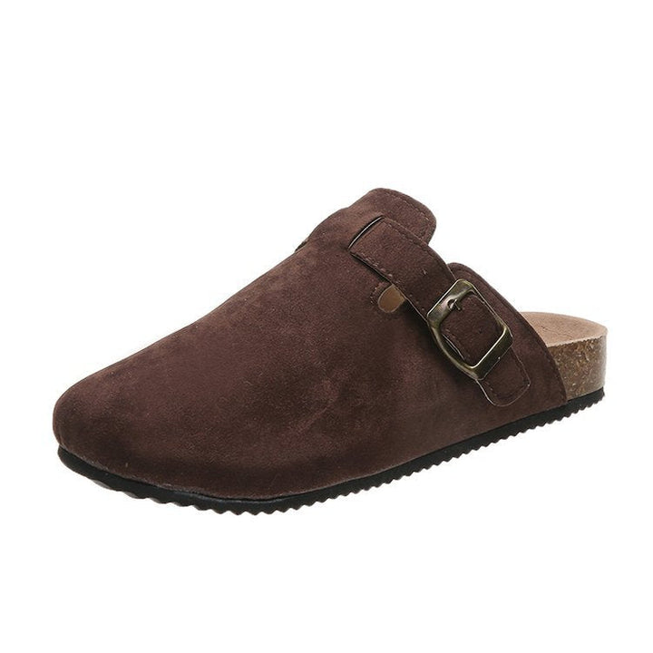 Women's buckle accent mules with ergonomic comfort footbed, perfect for everyday casual style & versatile wear.