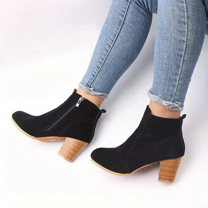Versatile women's fall fashion ankle boots, featuring a sturdy block heel for all-day comfort and style.