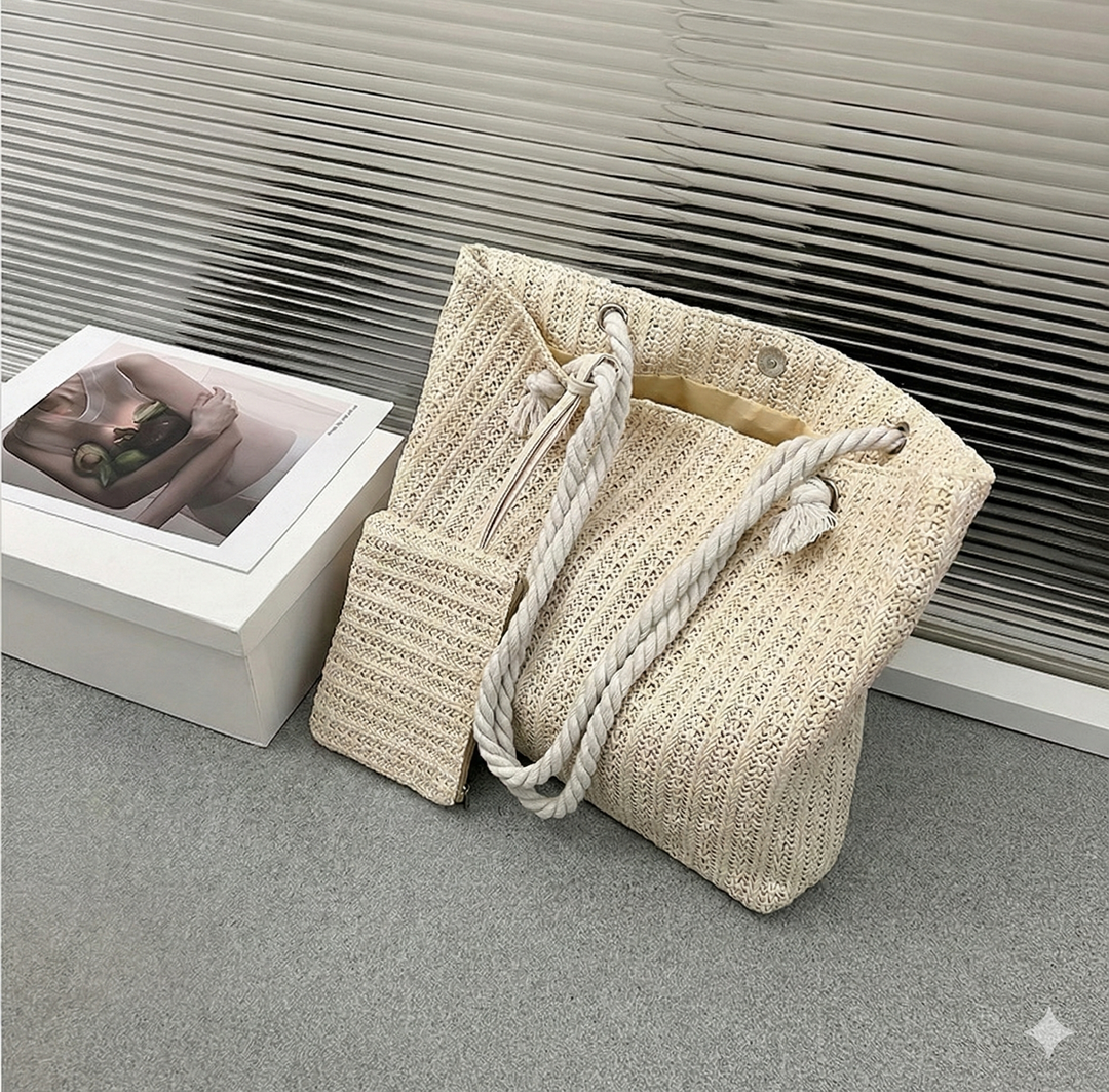 Stylish coastal women's tote bag with comfortable rope handles, a must-have summer accessory for beach days.