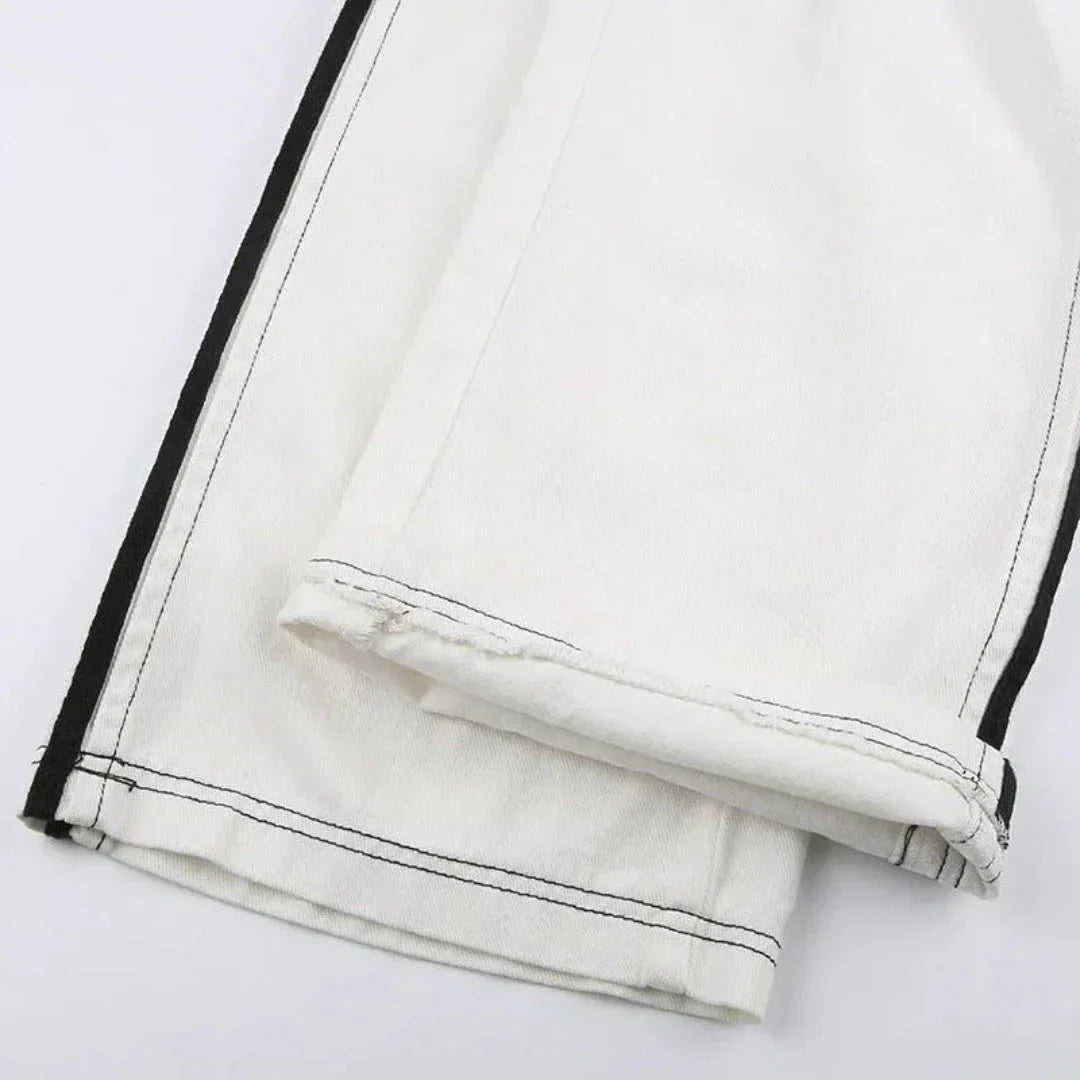 Versatile women's wide leg baggy cargo pants with a trendy side stripe and multiple pockets for casual or street wear.
