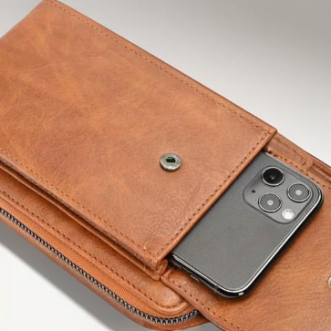 Chic vegan leather women's crossbody bag, compact design for stylish hands-free wear.