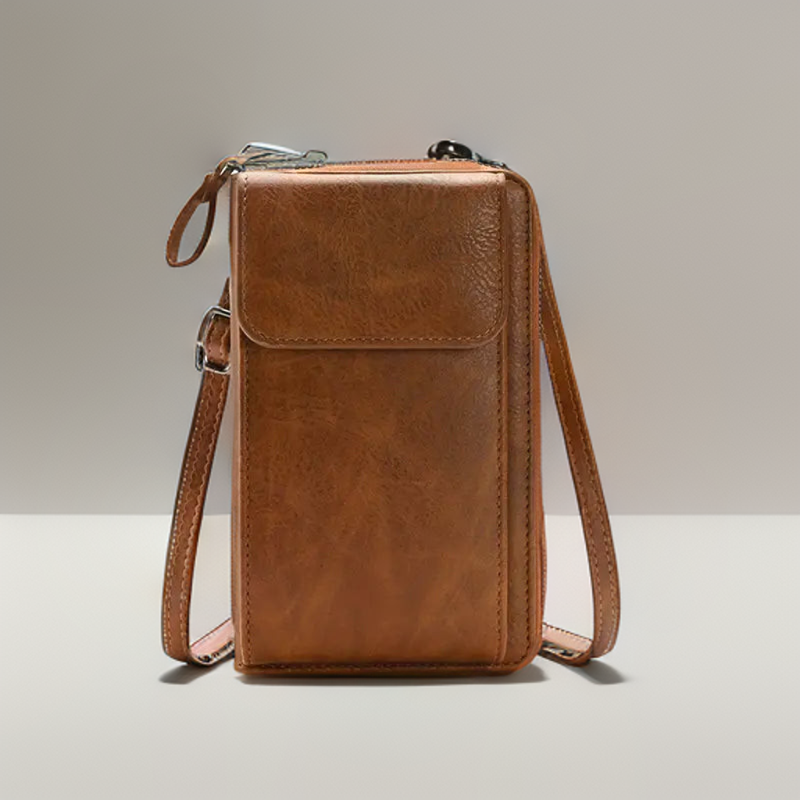 Stylish women's compact vegan leather crossbody bag for hands-free everyday use.
