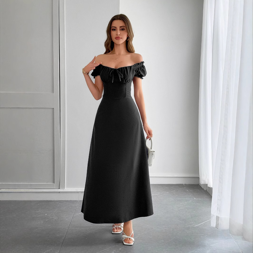 Elegant white women's puff sleeve square neck maxi dress. Versatile summer fashion for casual or evening wear.