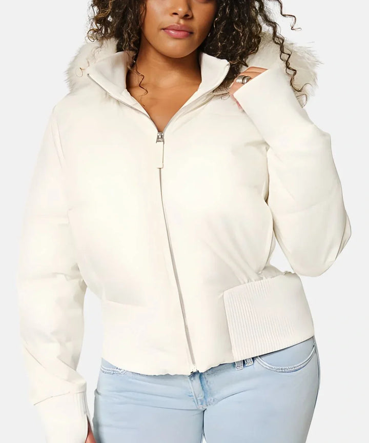 Women's everyday wear winter jacket, slim fit quilted, with a cozy faux fur hood.