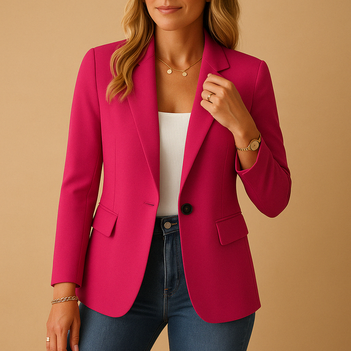 Elegant women's tailored single-breasted blazer, ideal for smart casual or professional office attire.