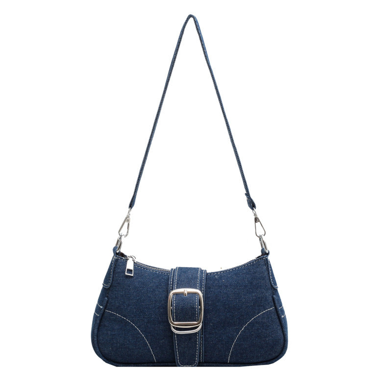 Women's dark blue versatile handbag. Converts to a shoulder bag, features stylish buckle. For daily chic.