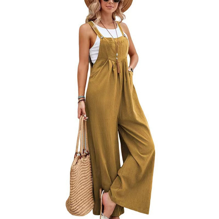 Women's wide leg dungaree jumpsuit. Casual, relaxed fit for effortless summer fashion.