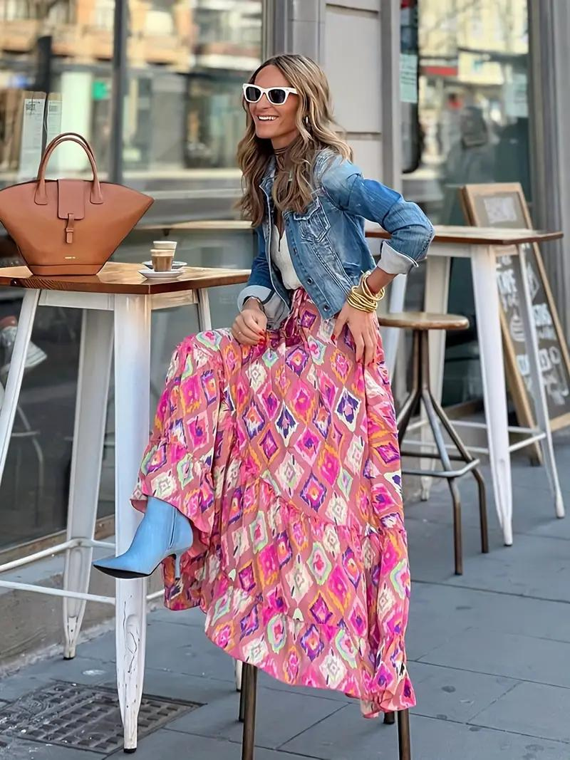 Printed women's maxi skirt, tiered and flowing for effortless summer fashion. Long & comfortable.