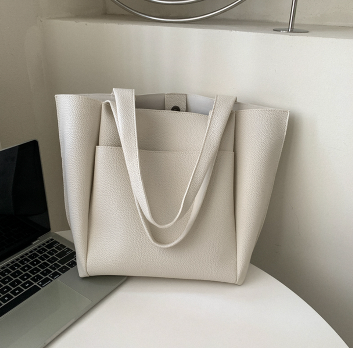 Black women's large pebbled shoulder tote bag. A versatile structured "Work to Weekend" accessory for business & daily life.