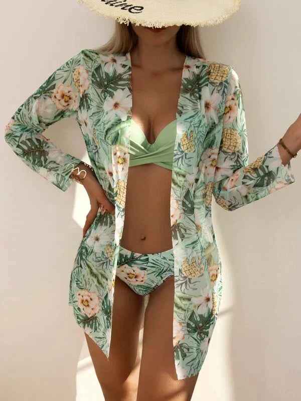 Women's twist-front high-waisted bikini set. Stylish swimwear perfect for beach vacation & summer fashion.
