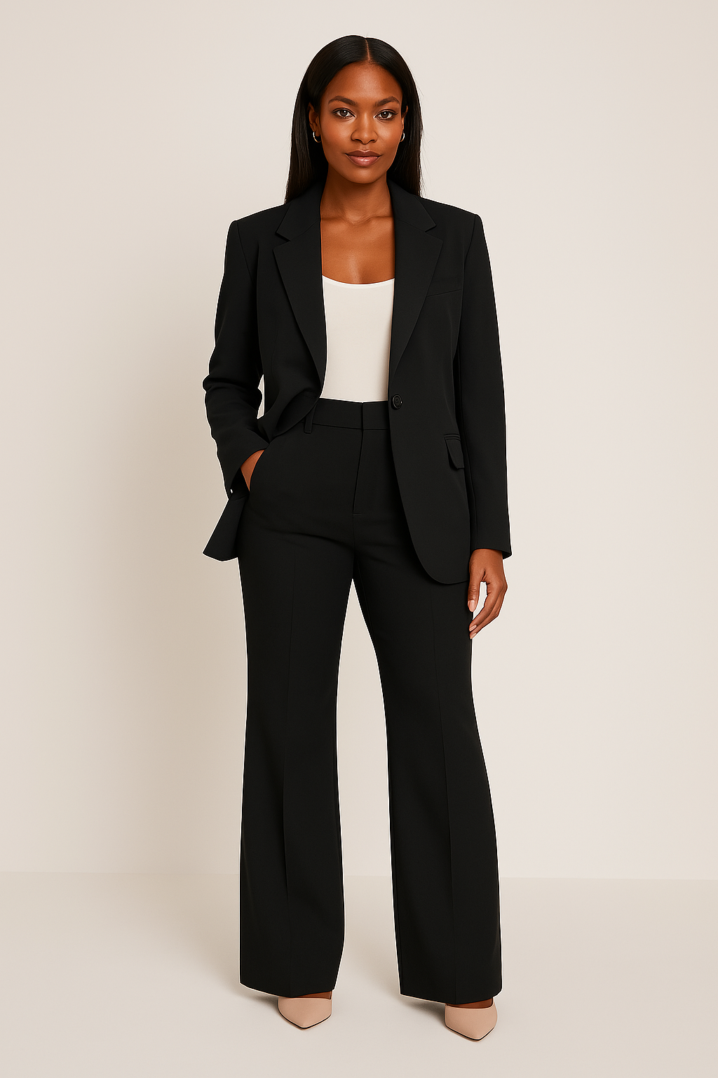 Women's tailored suit set, featuring an elegant blazer and matching trousers, perfect for professional women.