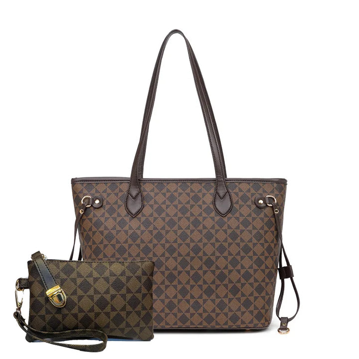 Stylish women's geometric tote bag with modern pattern. Spacious and durable for travel, work, or as a chic everyday purse.