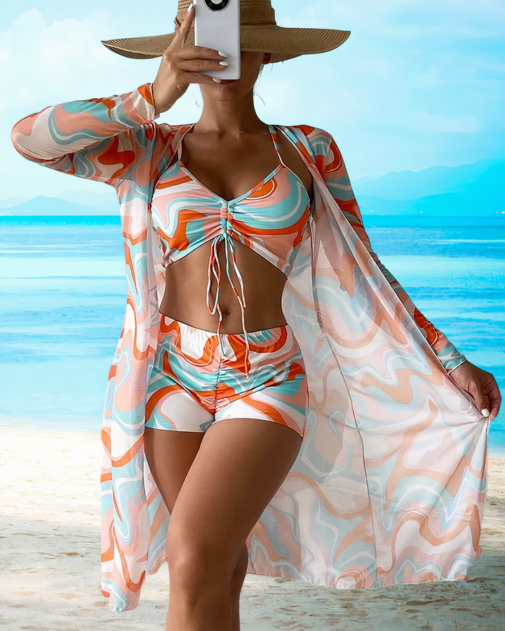 Amalfi High-Waist Bikini Set with Cover-Up