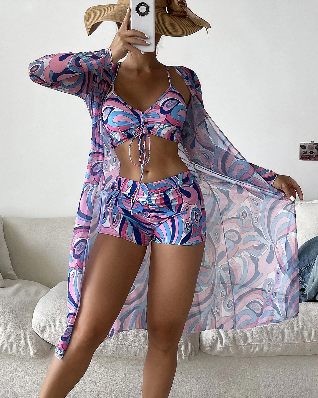 Amalfi High-Waist Bikini Set with Cover-Up