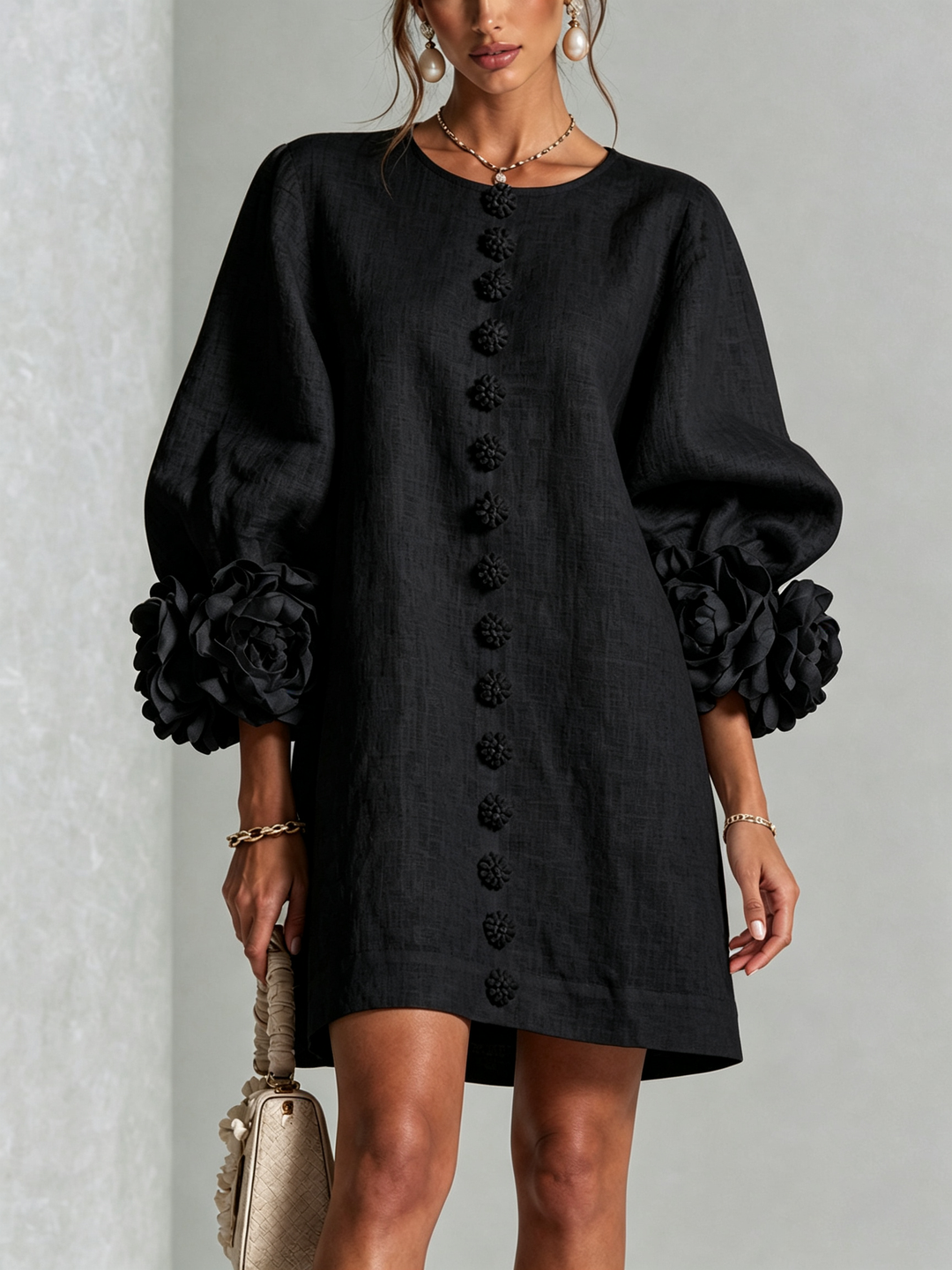 Summer-ready women's puff sleeve mini shift dress, relaxed fit, easy fashion.