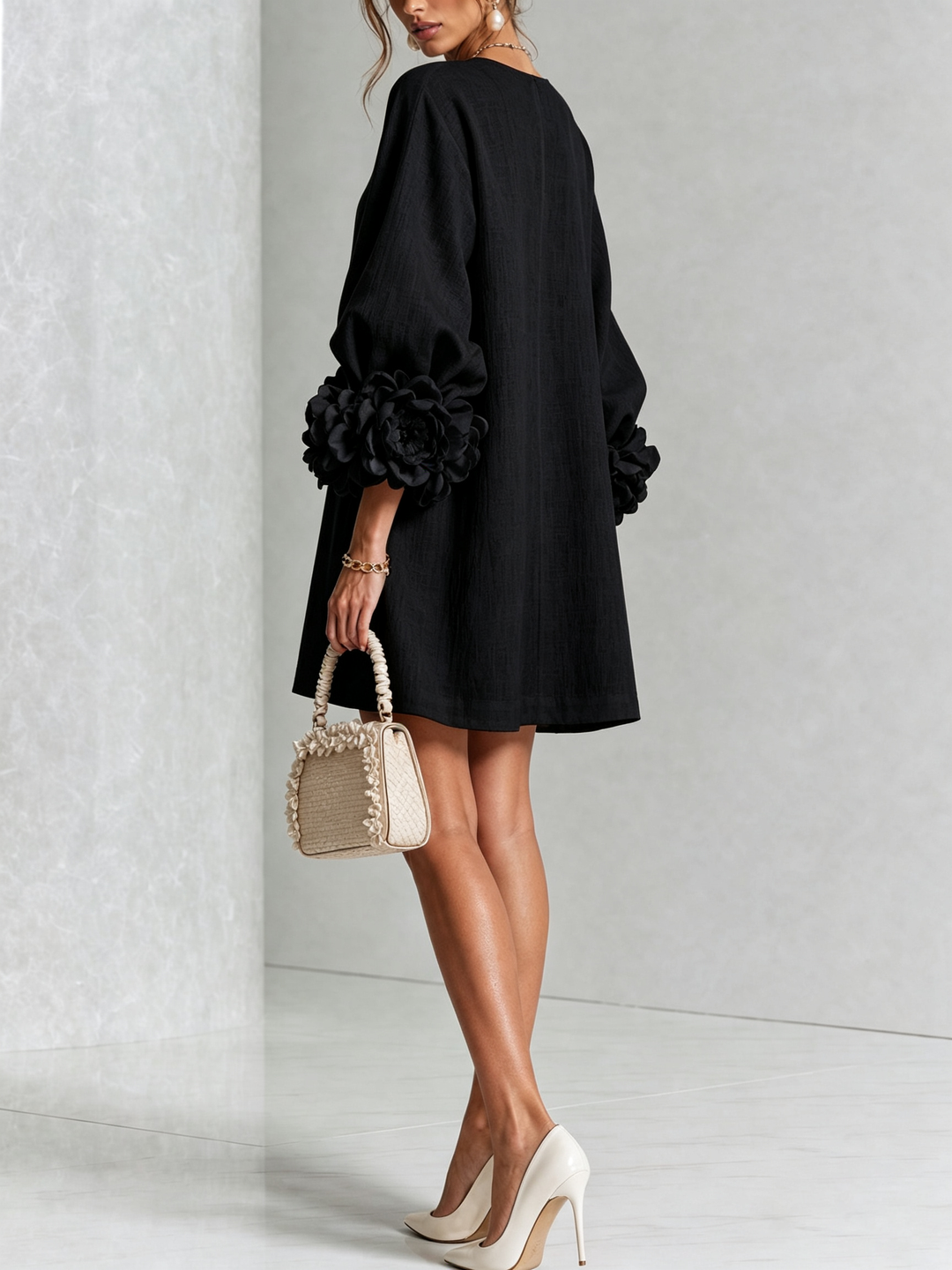Women's day dress: puff sleeve mini, shift cut, relaxed fit, ready for effortless style.