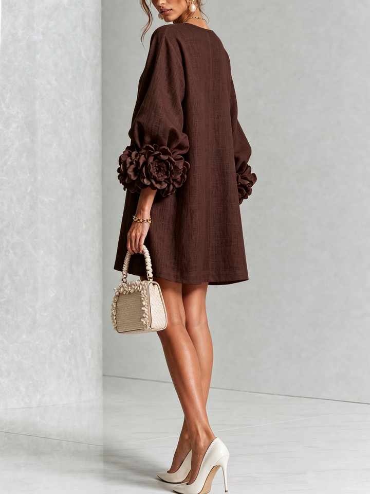 Summer style women's puff sleeve mini shift dress, button front, casual & comfortable.