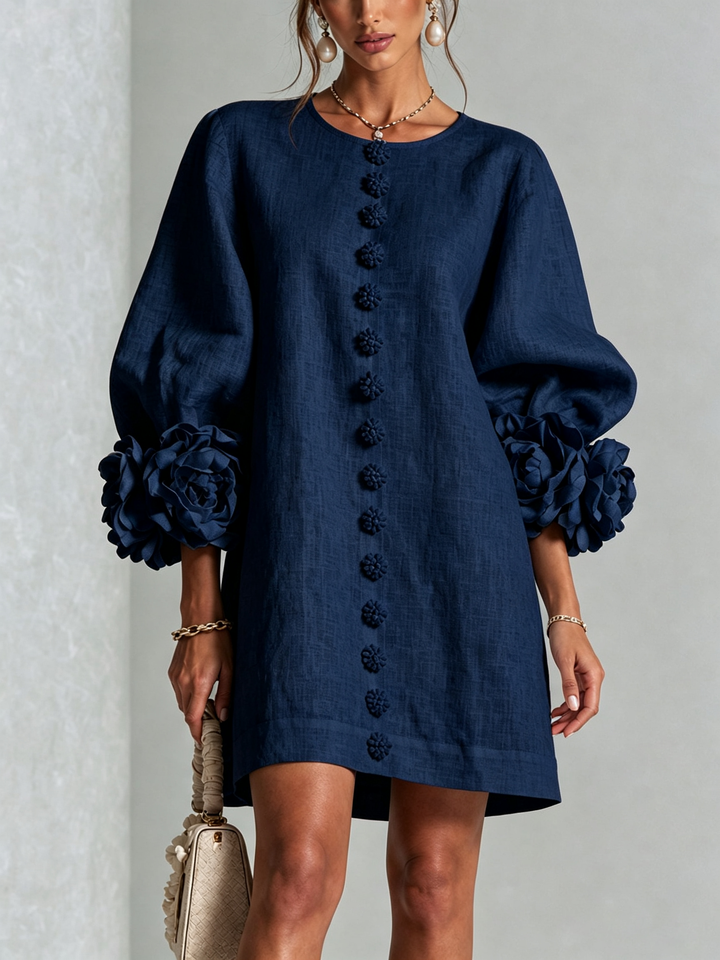 Relaxed fit women's puff sleeve mini shift dress, versatile for daily and summer style.
