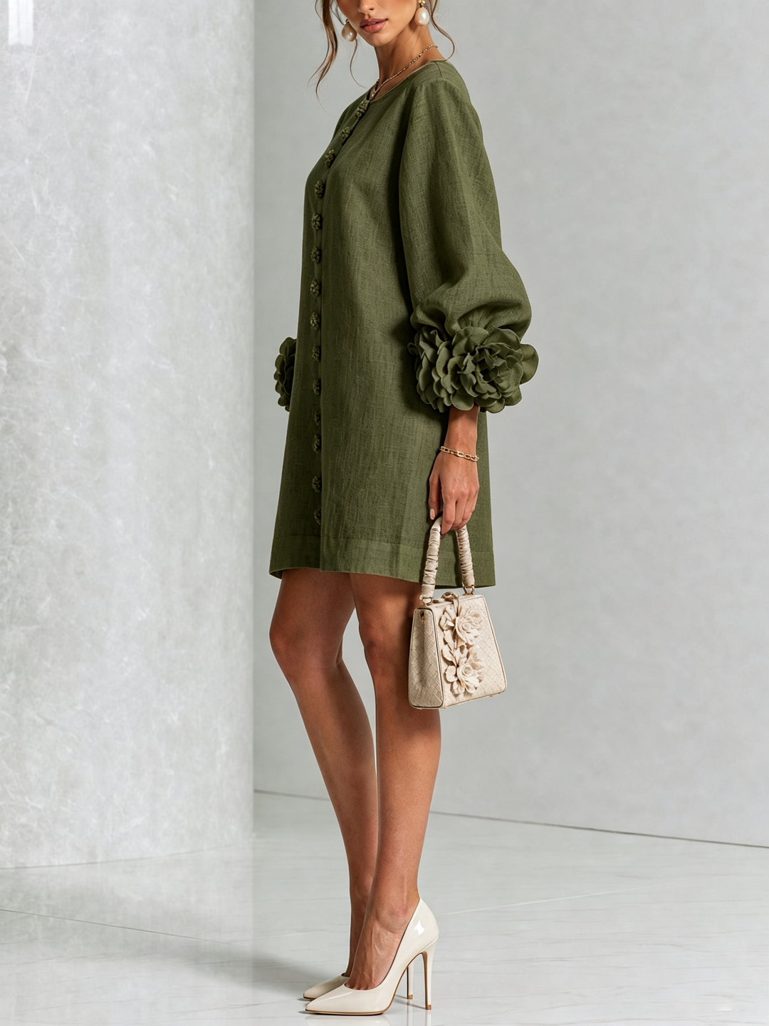 Women's day dress: puff sleeve mini shift design, relaxed fit, perfect casual look.