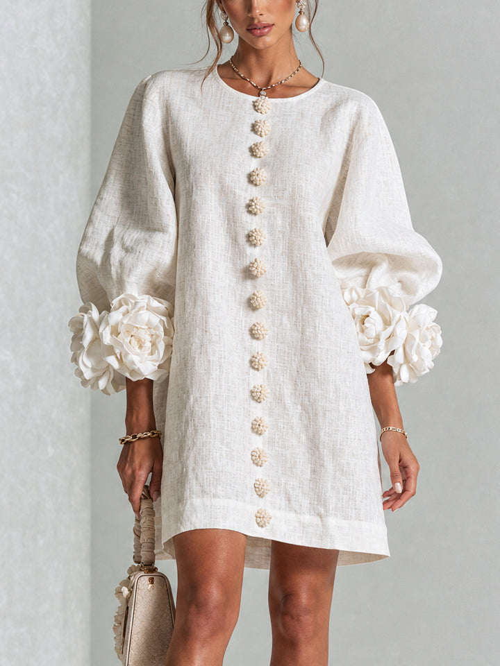 Women's puff sleeve mini shift dress, relaxed fit, perfect for casual summer style.