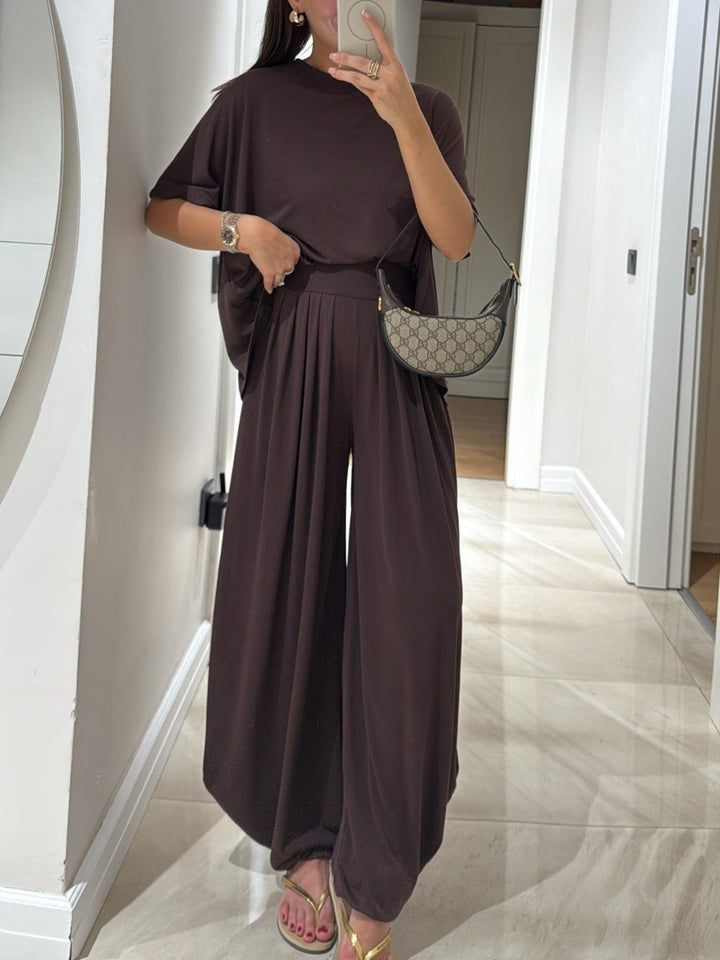 Women's Casual Top & Wide-Leg Pants Set