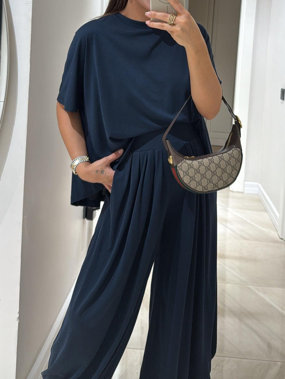 Women's Casual Top & Wide-Leg Pants Set