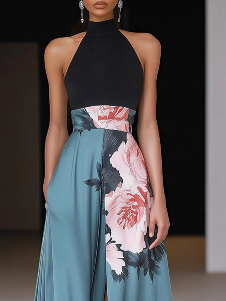 Floral Crew Neck Sleeveless Maxi Dress