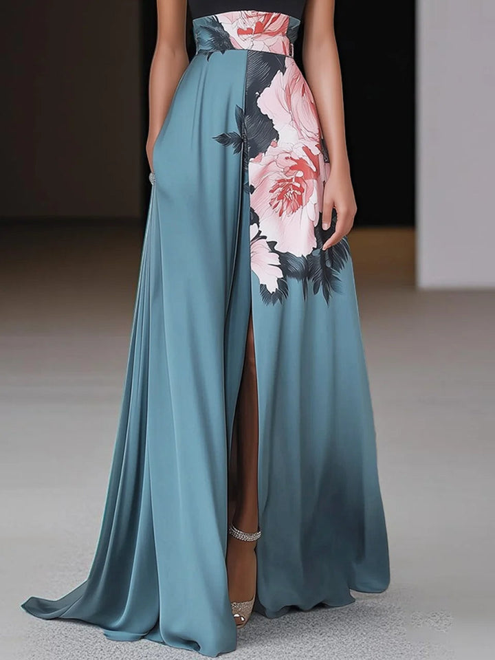 Floral Crew Neck Sleeveless Maxi Dress