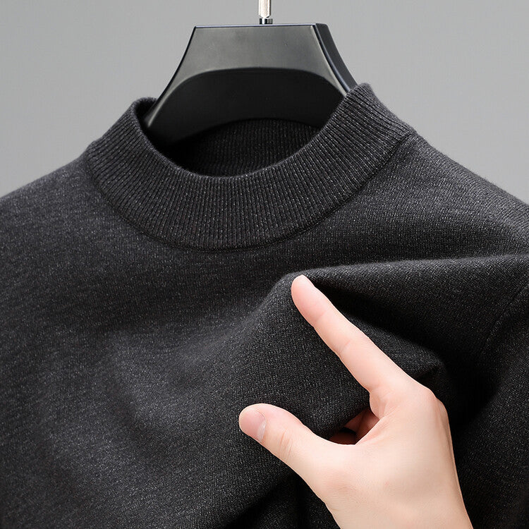 Grey men's knit sweater, a sophisticated long sleeve top for both casual and formal occasions.