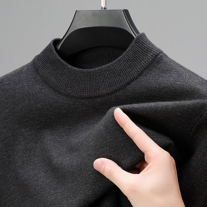 Grey men's knit sweater, a sophisticated long sleeve top for both casual and formal occasions.