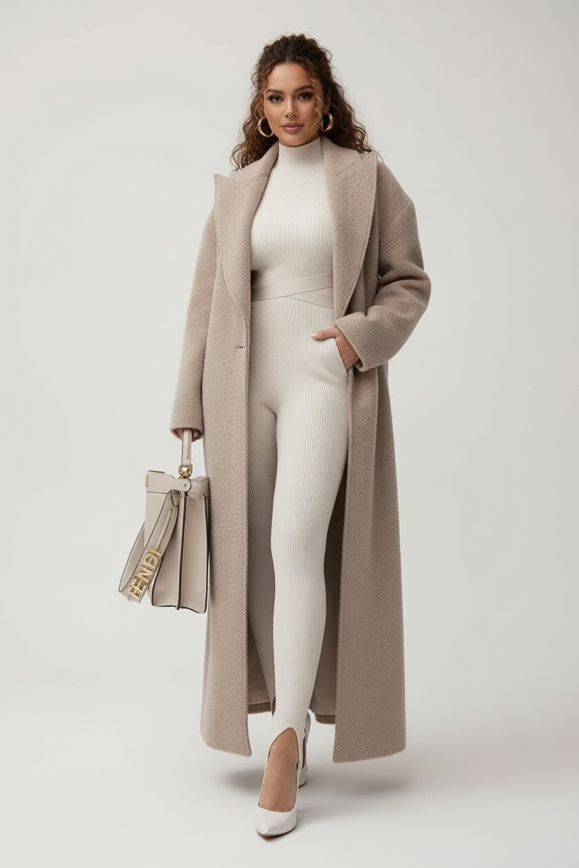 Chic oversized long coat for women. Perfect layering piece for autumn & winter fashion. Relaxed fit, cozy outerwear.