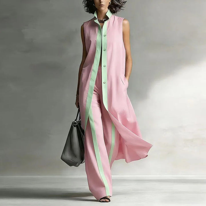 Women's elegant wide-leg two-piece set with sleeveless top, perfect for spring & summer casual chic.