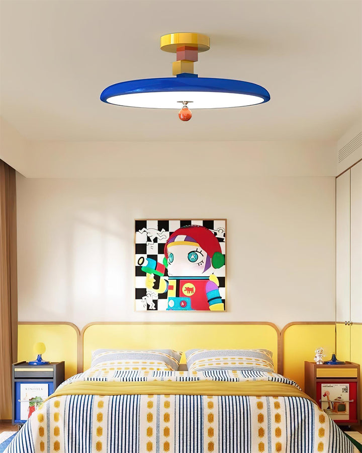 Modern LED flush mount light with geometric acrylic design. Energy efficient & warm white illumination.