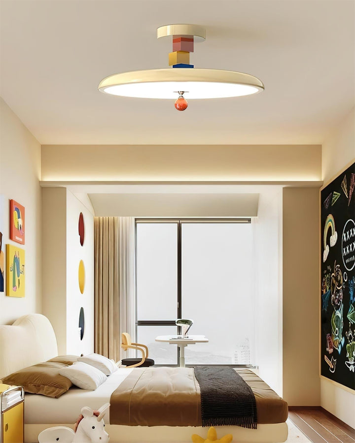 Unique Zeno geometric flush mount LED ceiling light. Contemporary home decor, ideal for bathrooms.