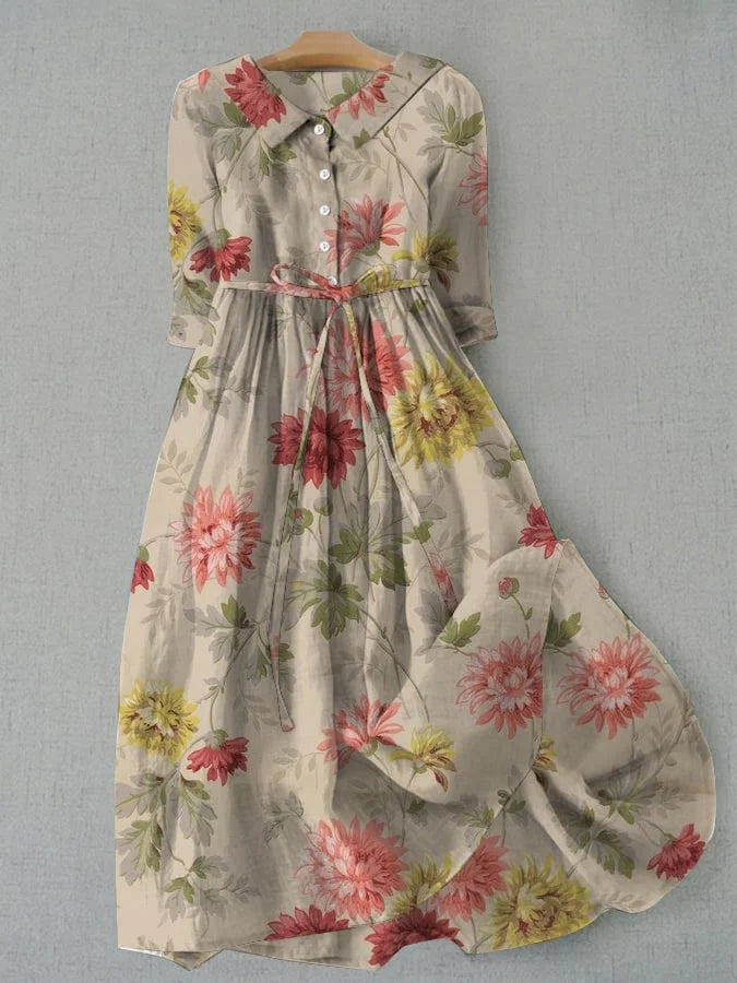 Elegant women's floral midi dress for summer. Flowy and comfortable, perfect for vacation, parties, or casual spring wear.