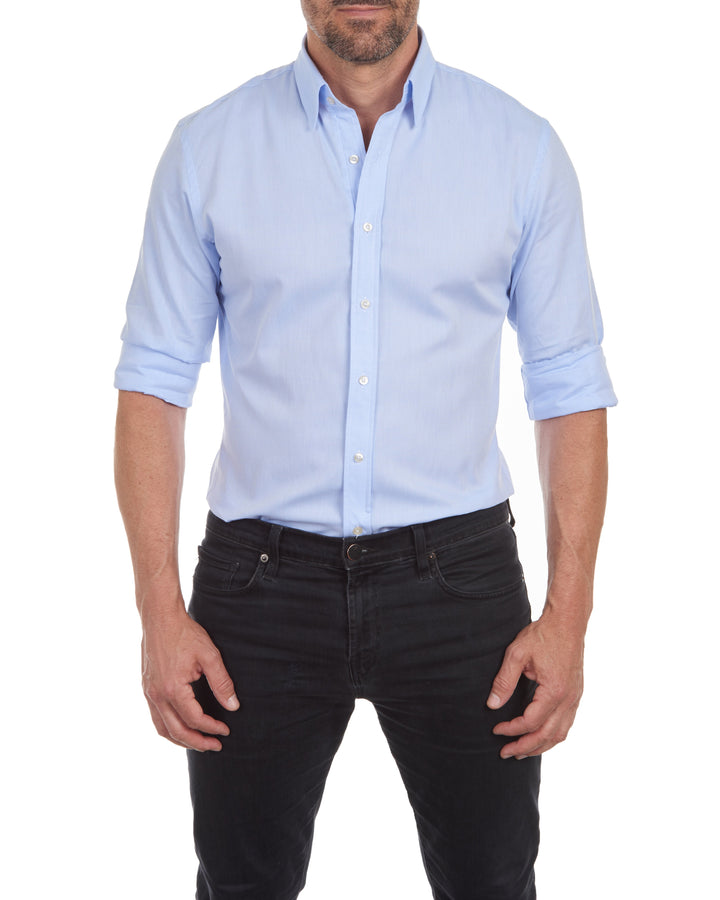 Athletic fit men's shirt with a sleek silhouette & comfortable tailored design, featuring a discreet zip.